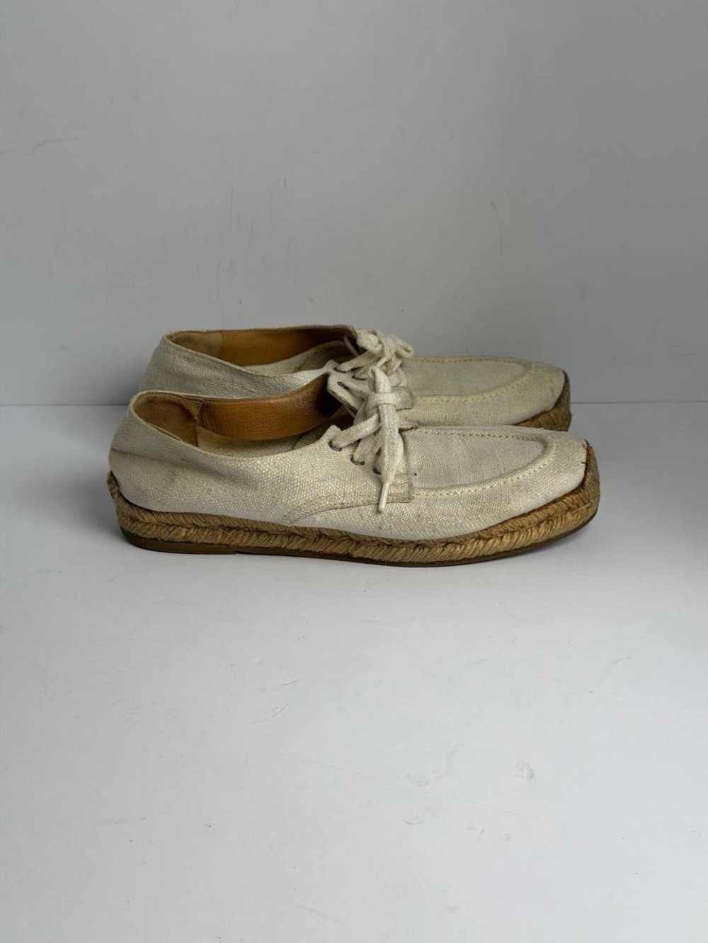 Vintage Hermes Canvas Lace-up Cream White Espadrilles